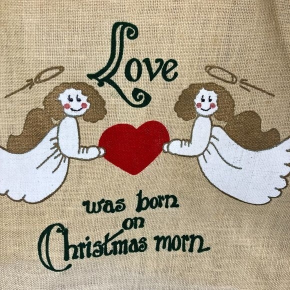 Vintage Handpainted Burlap Bag Christmas Angels Artist Signed Teresa Thibault - Picture 7 of 14